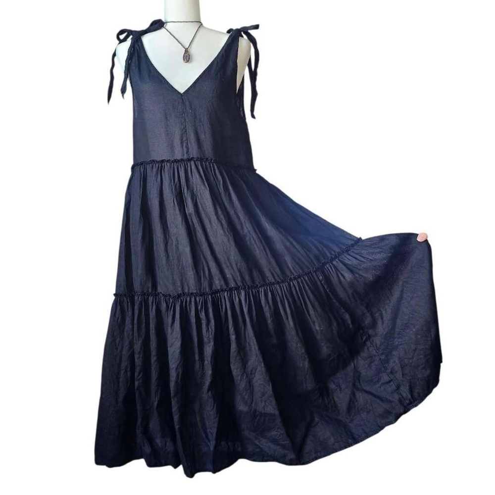 Replay Black Tiered Dress with Tie Shoulder Strap Bows - Size Small
